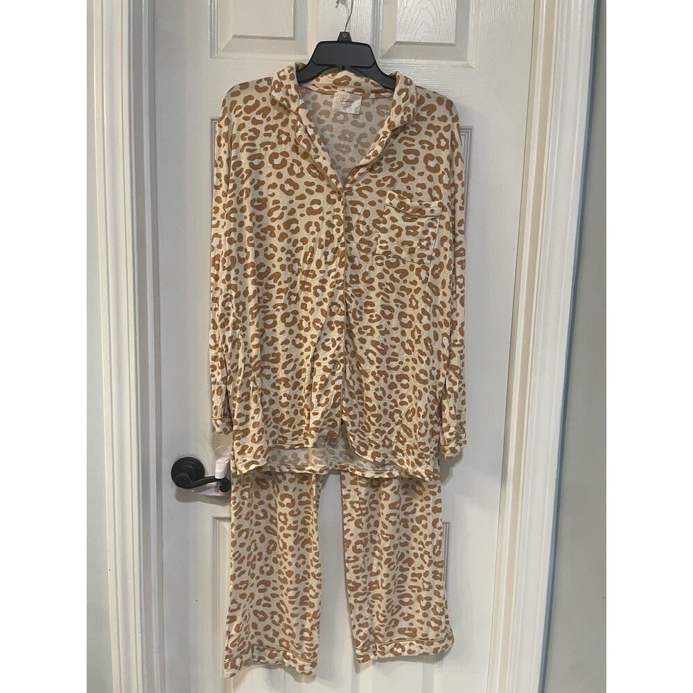 IN MY SUNDAYS Xl Pajama Set Leopard Long Sleeve Lounge Soft Pants Pilling Tencel